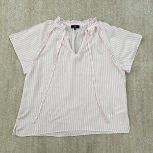 7 For All Mankind Summer Boho Flowy Stripe Peasant Blouse Top M Pink White